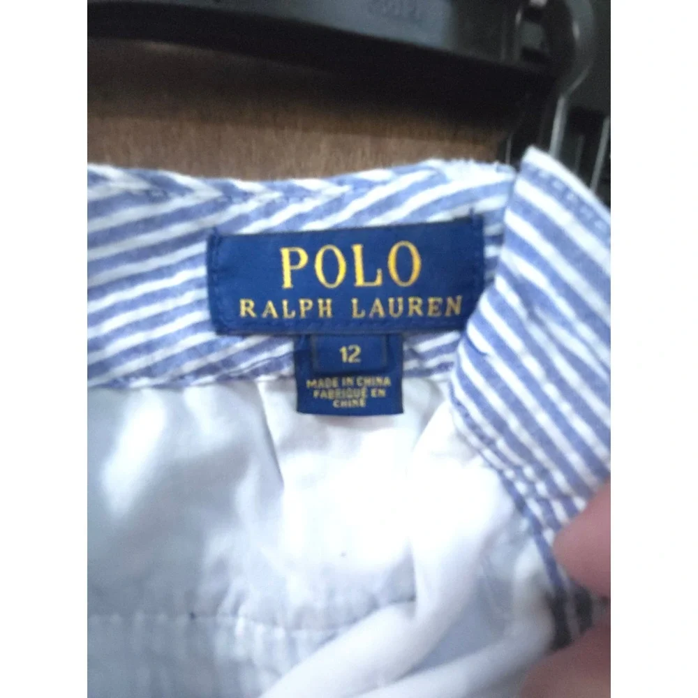 Polo Ralph Lauren Boys Blue White Seersucker Striped Shorts Size 12 Cotton Blend